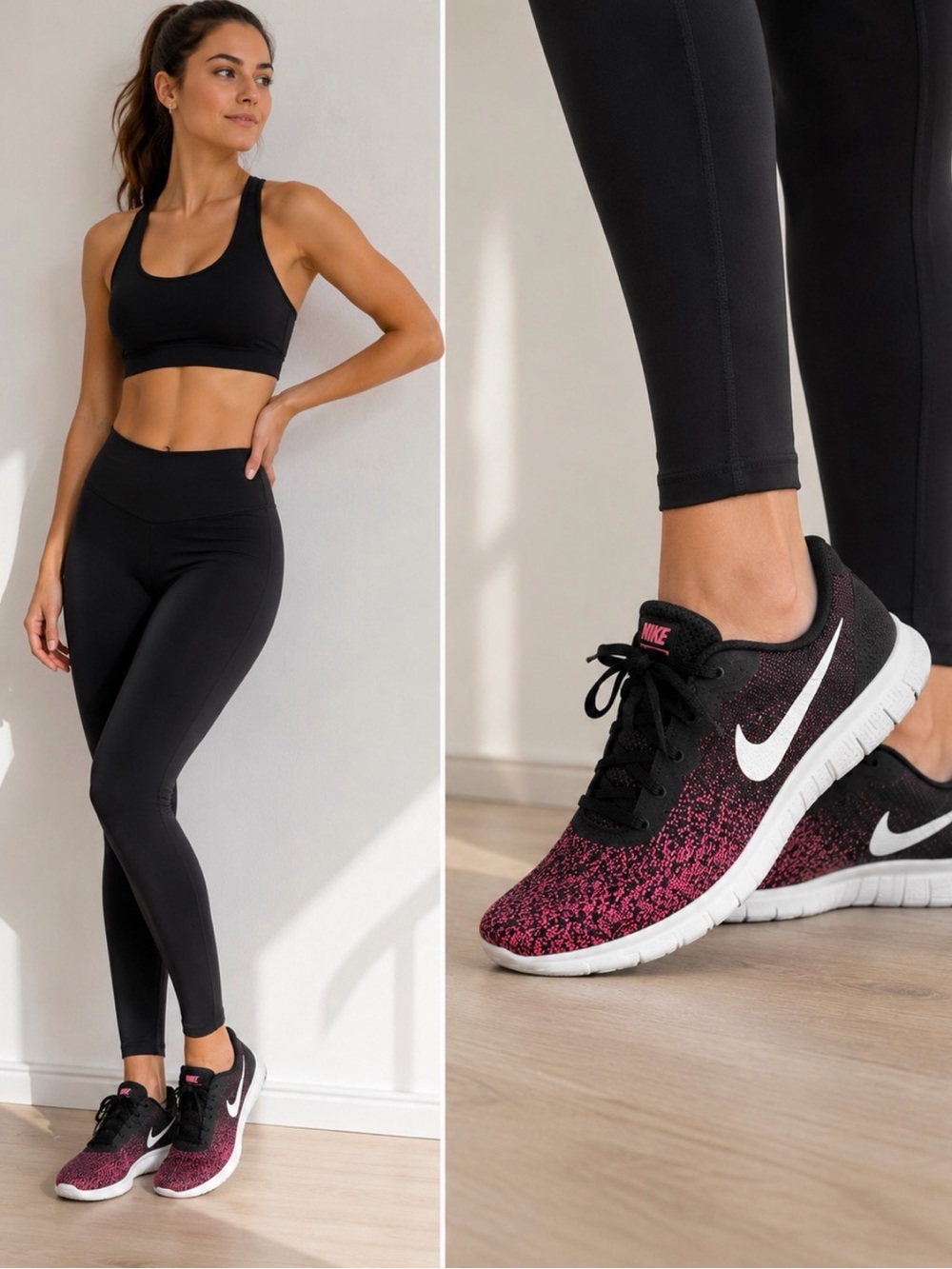 Nike Black & Pink Knit Training Sneakers